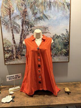 Passports Sleeveless Top with Asymetical Hemline and Snap Buttons